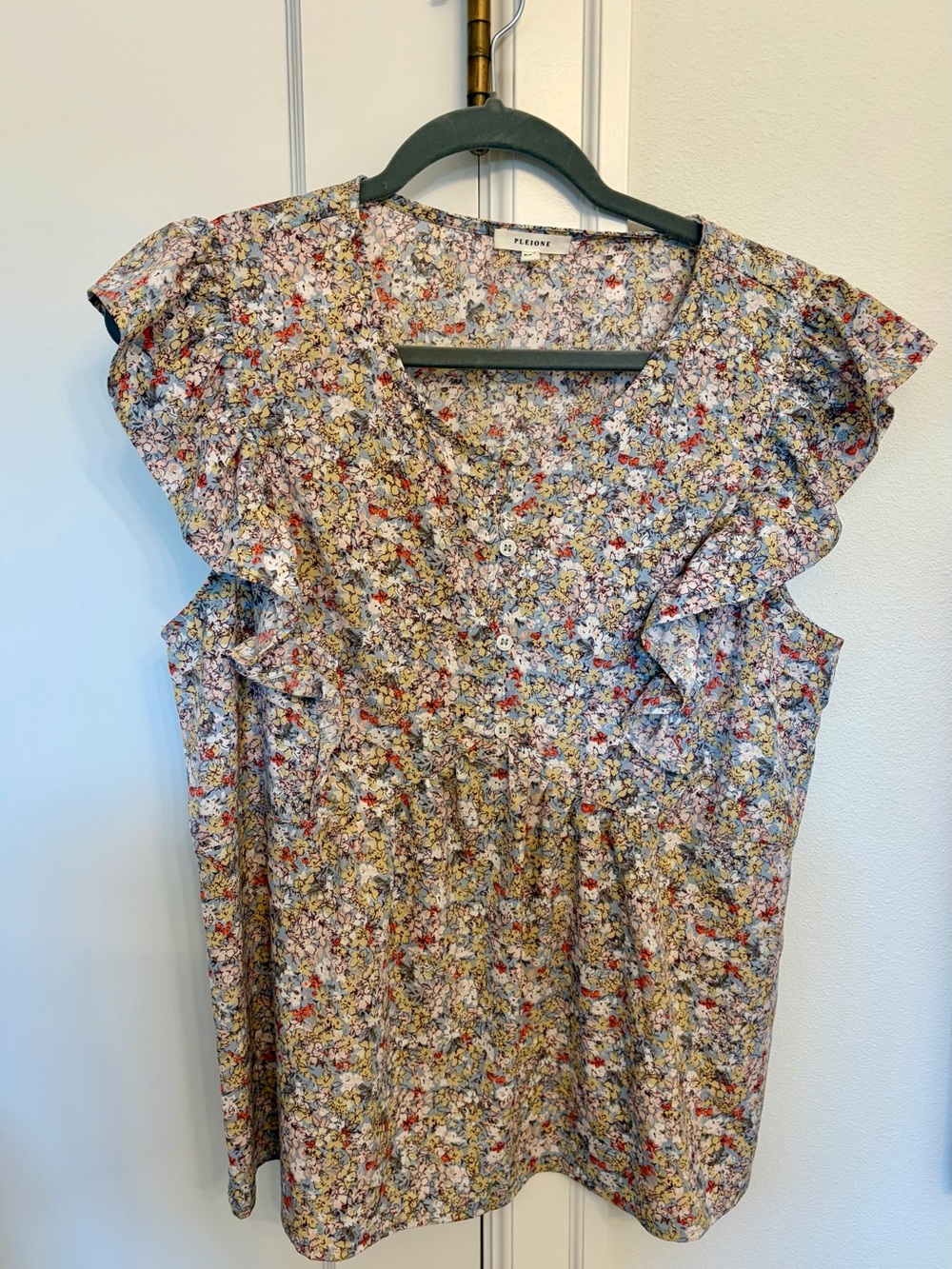 Pleione Floral Ruffle Button-Front Blouse - Multi-Color